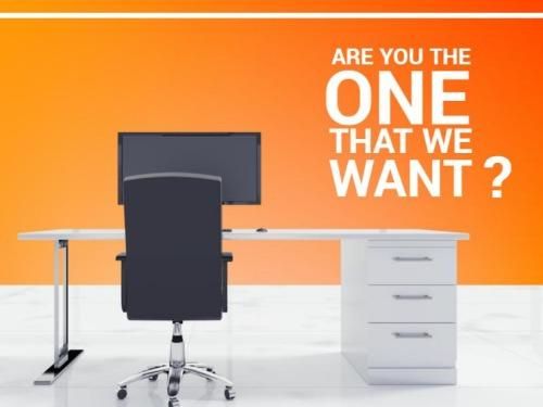 An image of an office workspace on an orange background with the text Are you the one that we want? - How to start a part-time business that works - Image