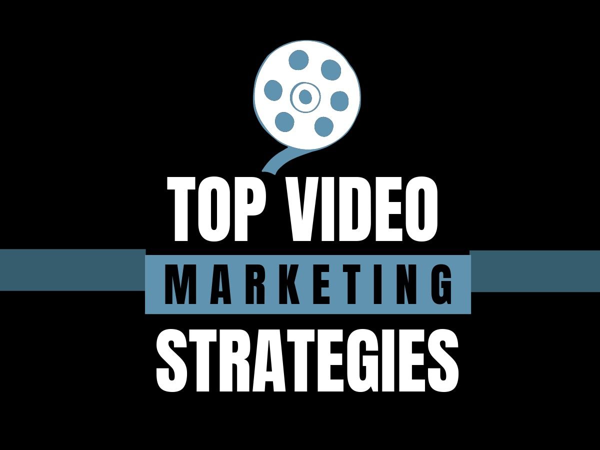 Logo with film reel and title Top Video Marketing Strategies - Essential video marketing tips for beginners - Image